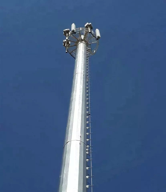 50m Gsm Fm 5g Telecom Steel Monopole Tower 3 Platforms Hot Dip Galvanized