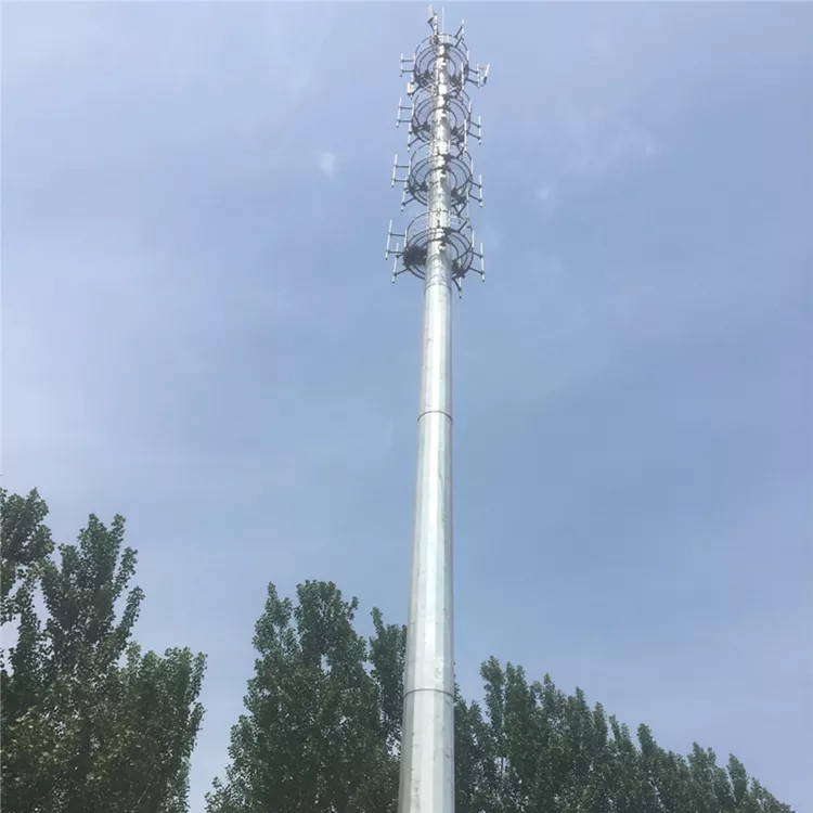 15 Meter Monopole Telecommunications Tower Round Tapered Mast Steel Structure